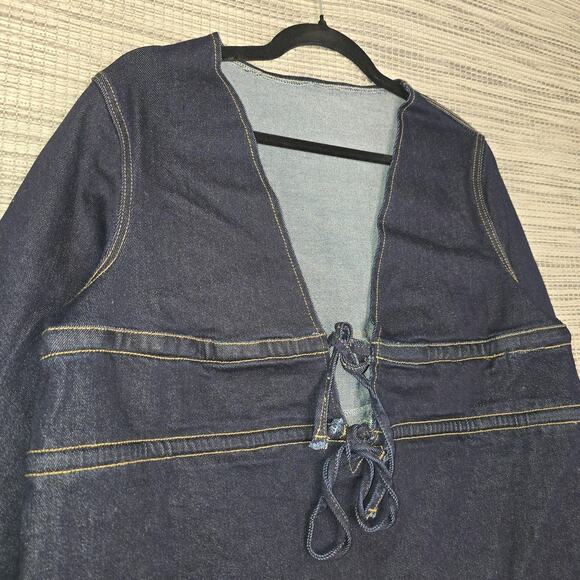 Missguided Denim Tunic Dress Womens Small Blue Deep V Neck Long Sleeve Club NEW - Picture 2 of 13